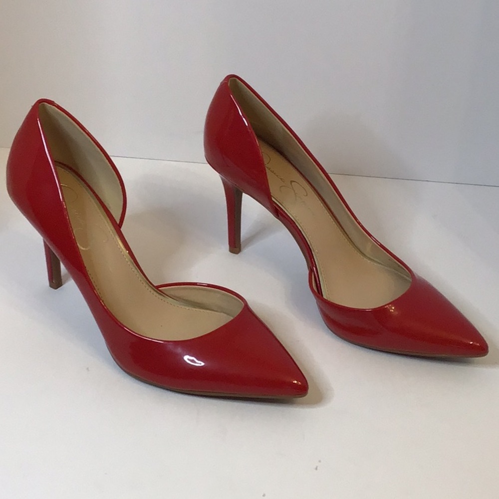 JESSICA SIMPSON WOMEN STUNNING RED PATENT POINTY TOE HEEL SZ 9M